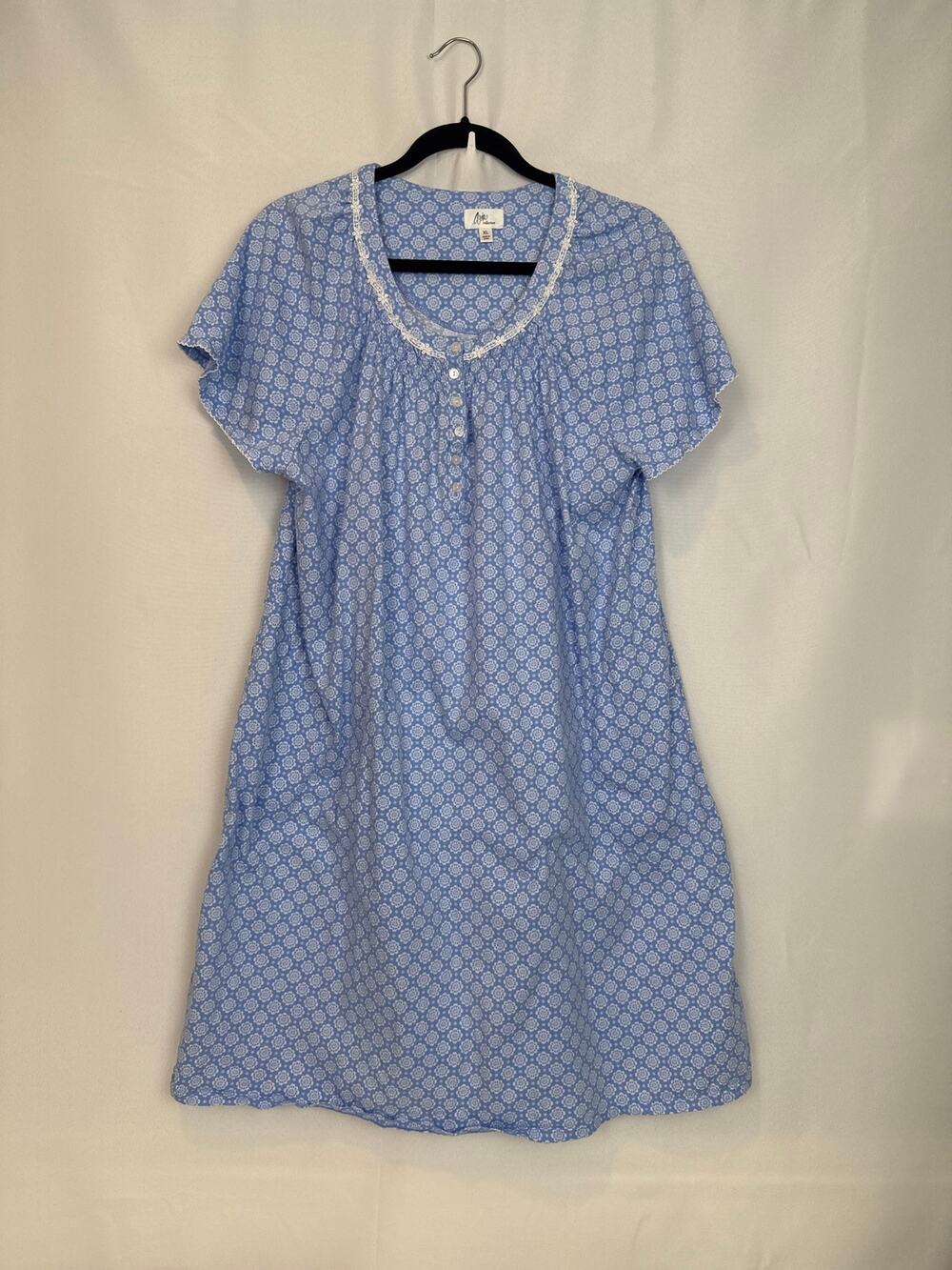 Aria Collection Nightgown Blue Floral Cotton Lace Trim XL